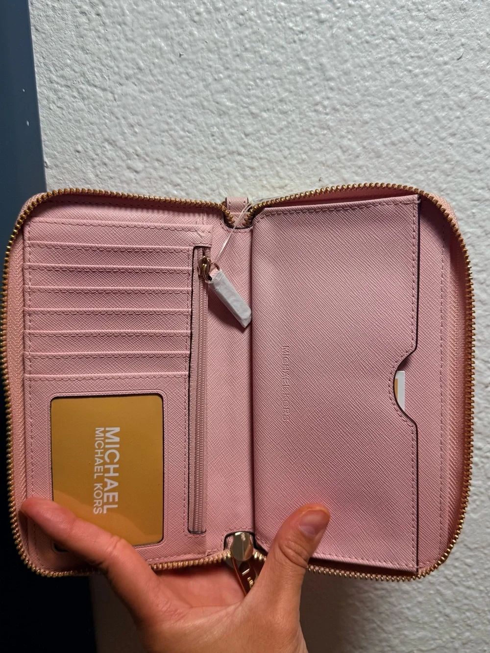 Michael Kors Rose Pink Zip-Around Wallet with Gold Logo